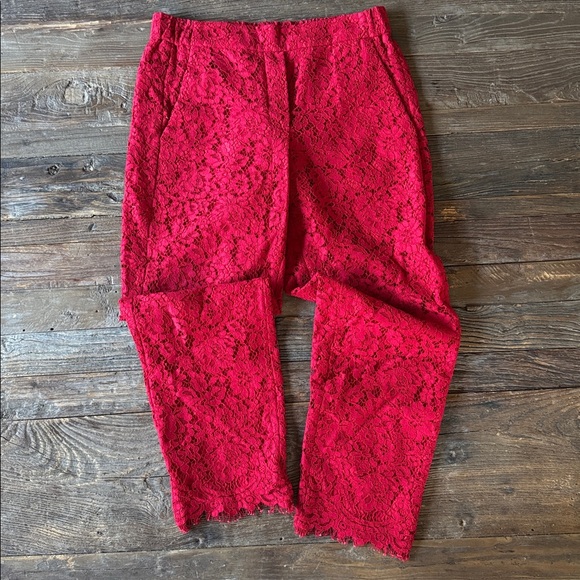 J Crew Easy pants cropped red lace elastic backed waist EUC size 4 - Picture 2 of 9